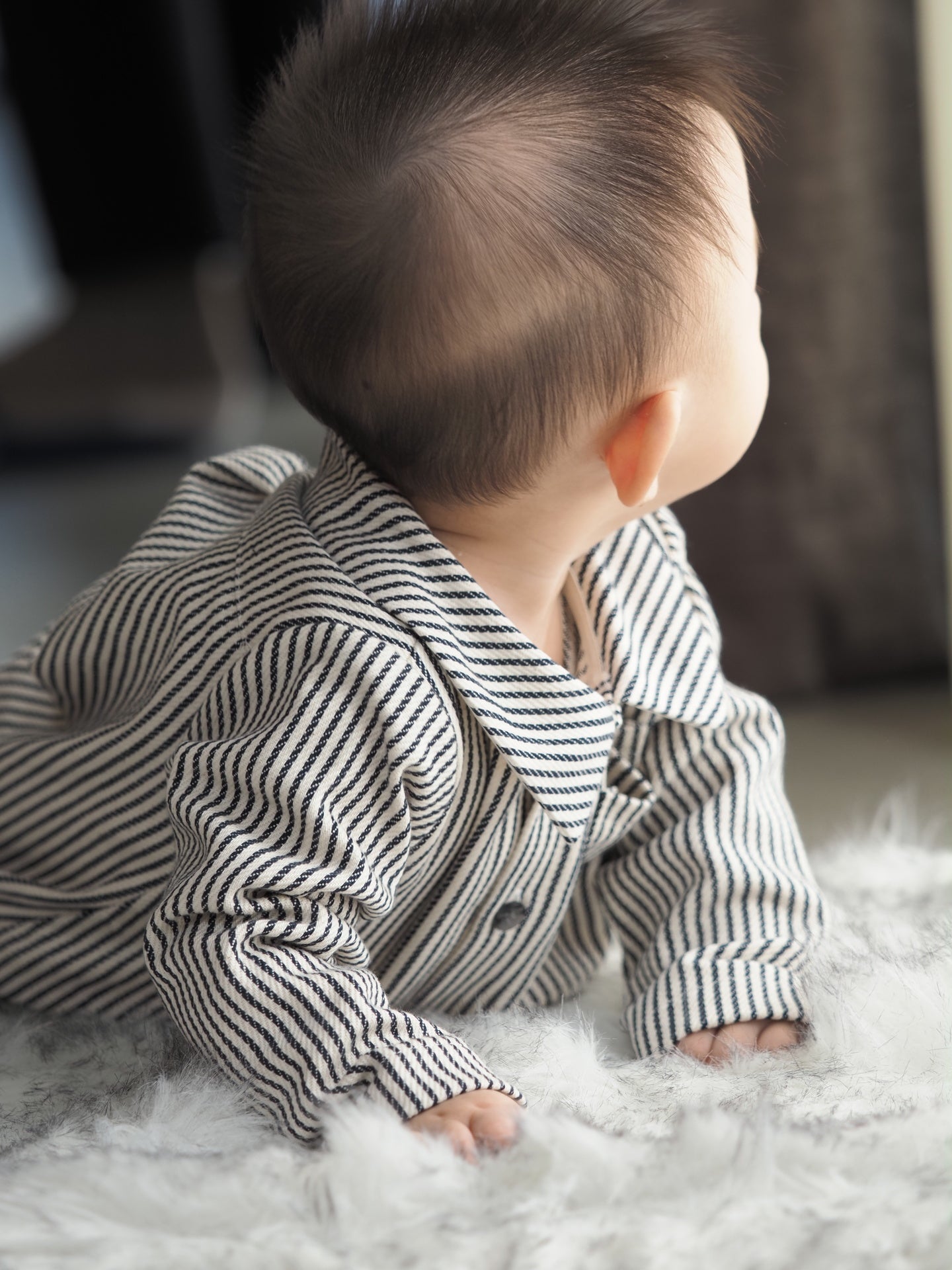 【KOHANA MADE05】organic denim shirt rompers/stripe -made in Japan-