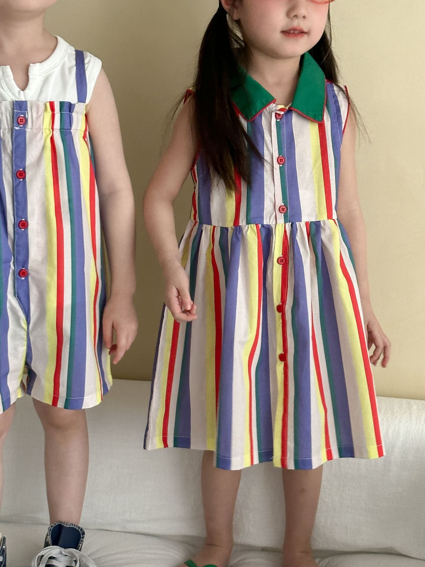 カラフルストライプサロペット/ワンピース【K252】