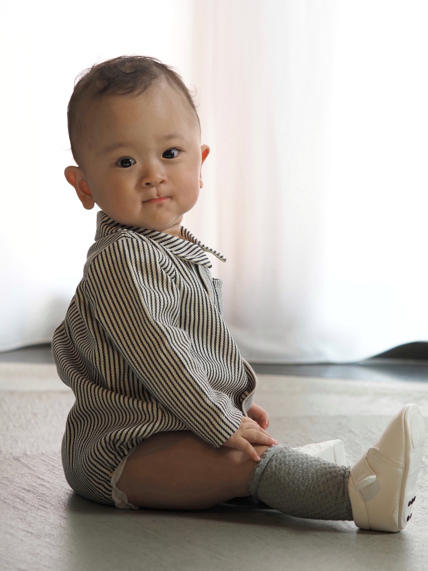【KOHANA MADE05】organic denim shirt rompers/stripe -made in Japan-