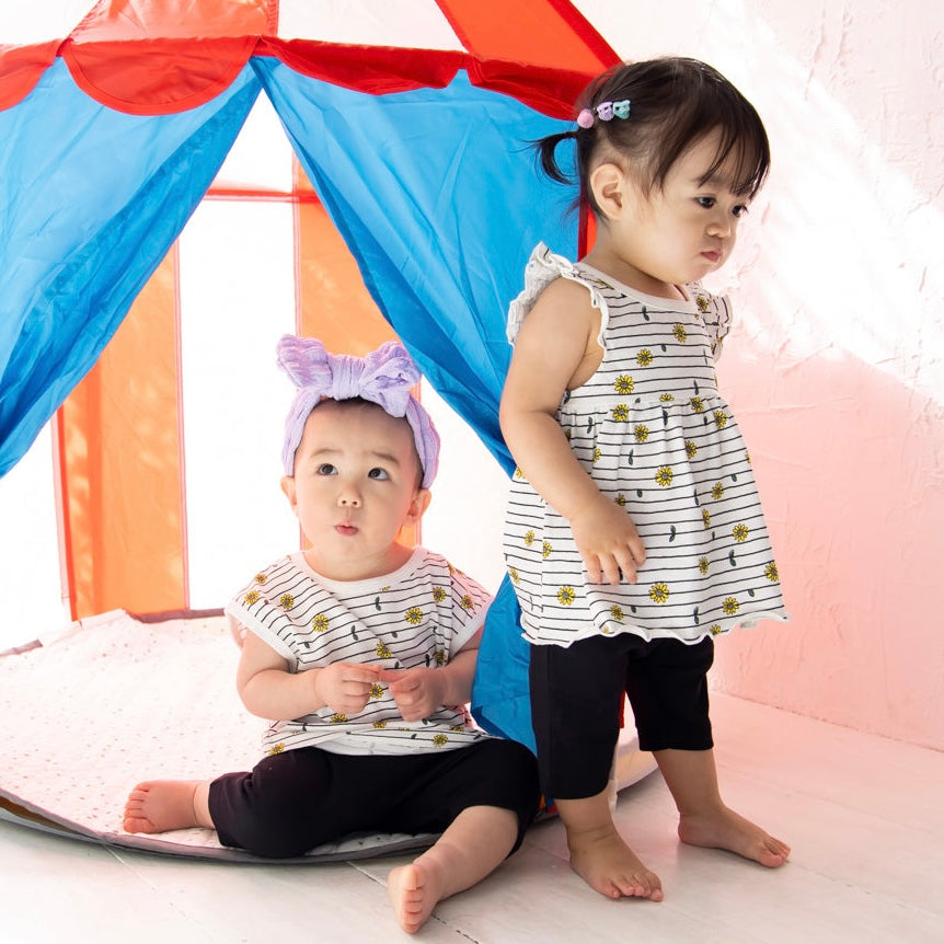 ひまわりボーダーツーピース(ノースリーブトップス)【110073】