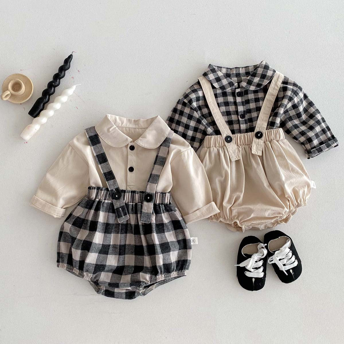 星柄サスペンダーパンツセット スター こみ上げ 柄 お洒落 個性的 双子  