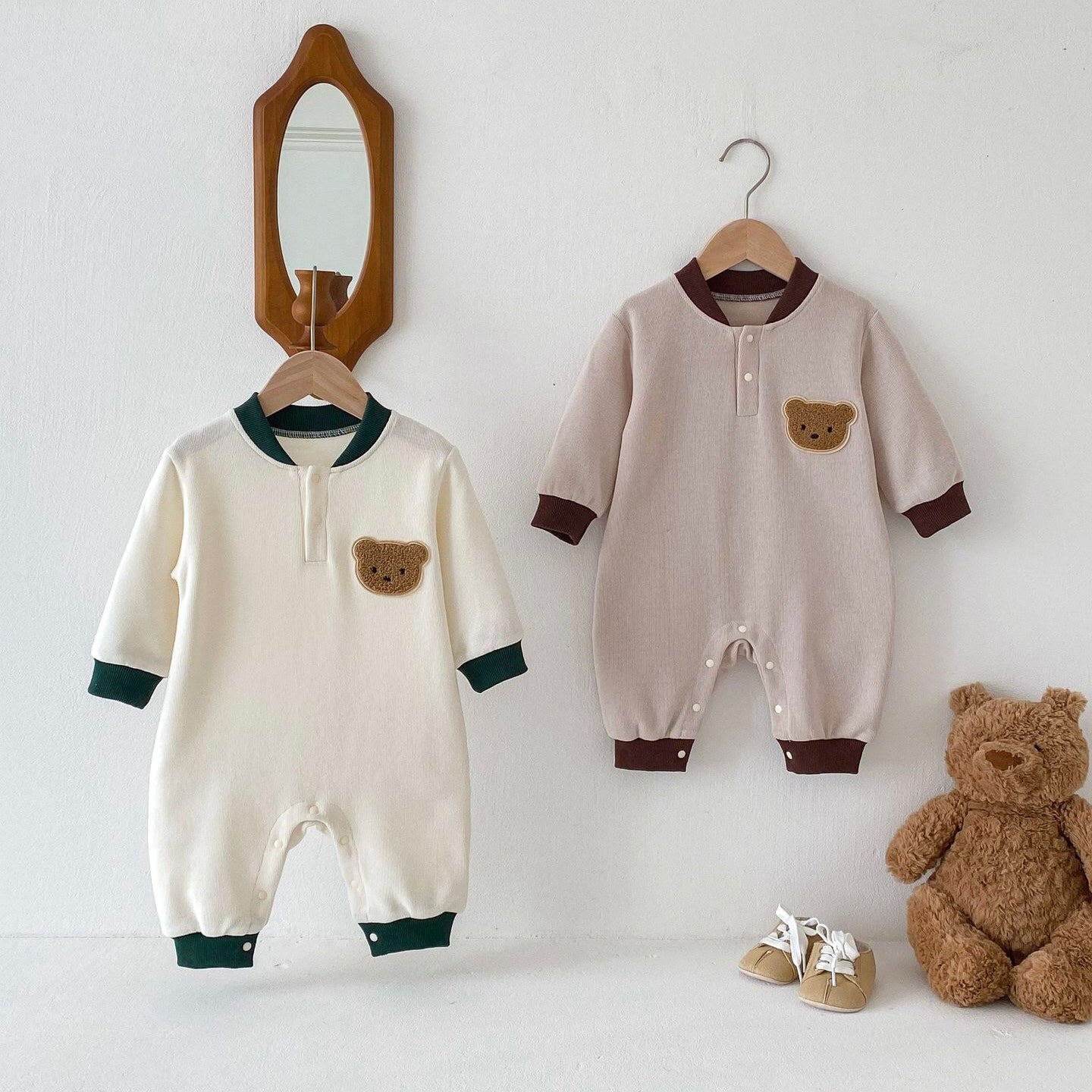 (予約商品)くまさんバイカラーロンパース【N3406】