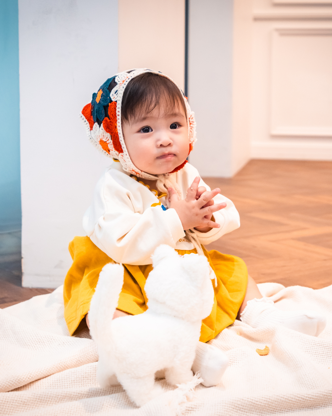 (予約商品)お花のスカート付きロンパース【110079】(Mustard)