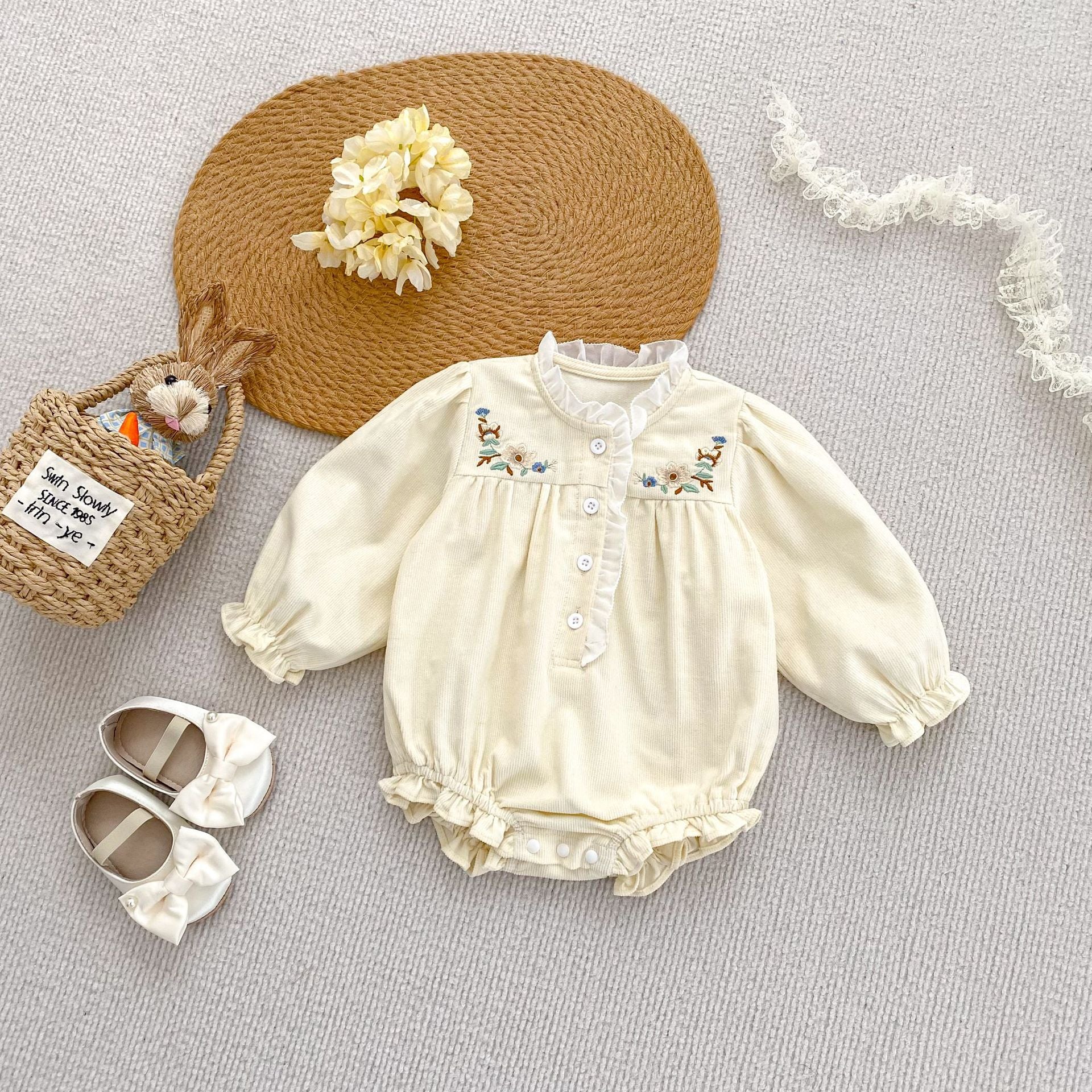 (予約商品)花柄レースデザインロンパース【N3473】