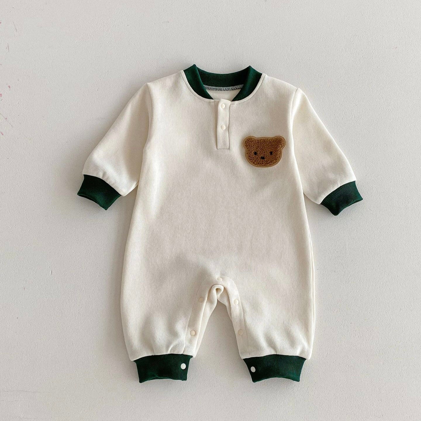 (予約商品)くまさんバイカラーロンパース【N3406】