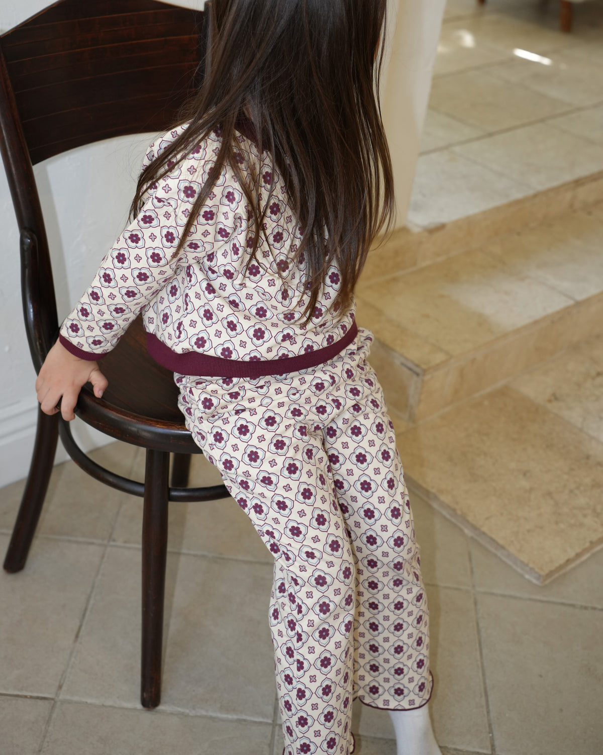 Vintage Tile Pattern Long Pants【110502】 (red)