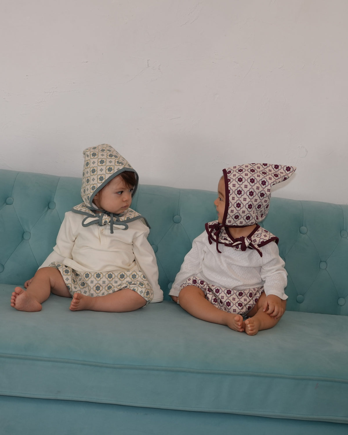 Vintage Tile Pattern Pointed Bonnet【110506】 (blue)