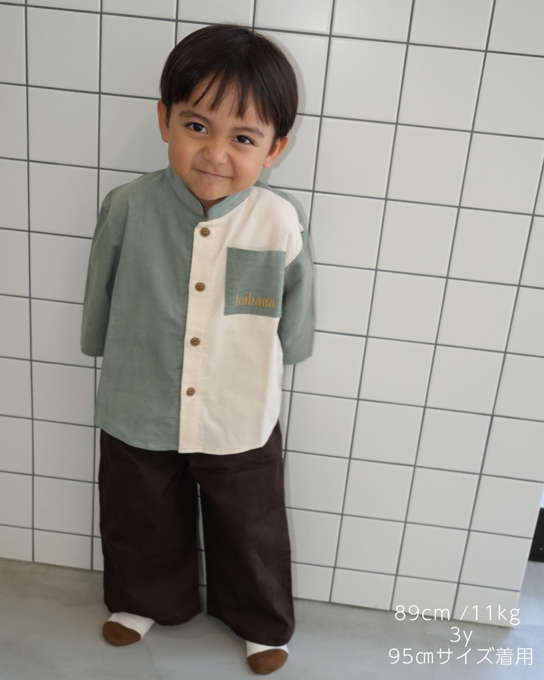 Antique Embroidered Two-Tone Corduroy Shirt【110409】 (green)