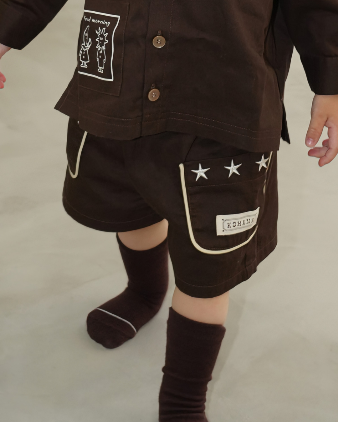 Star Embroidered Cotton Twill Short Pants【110415】 (dark gray)