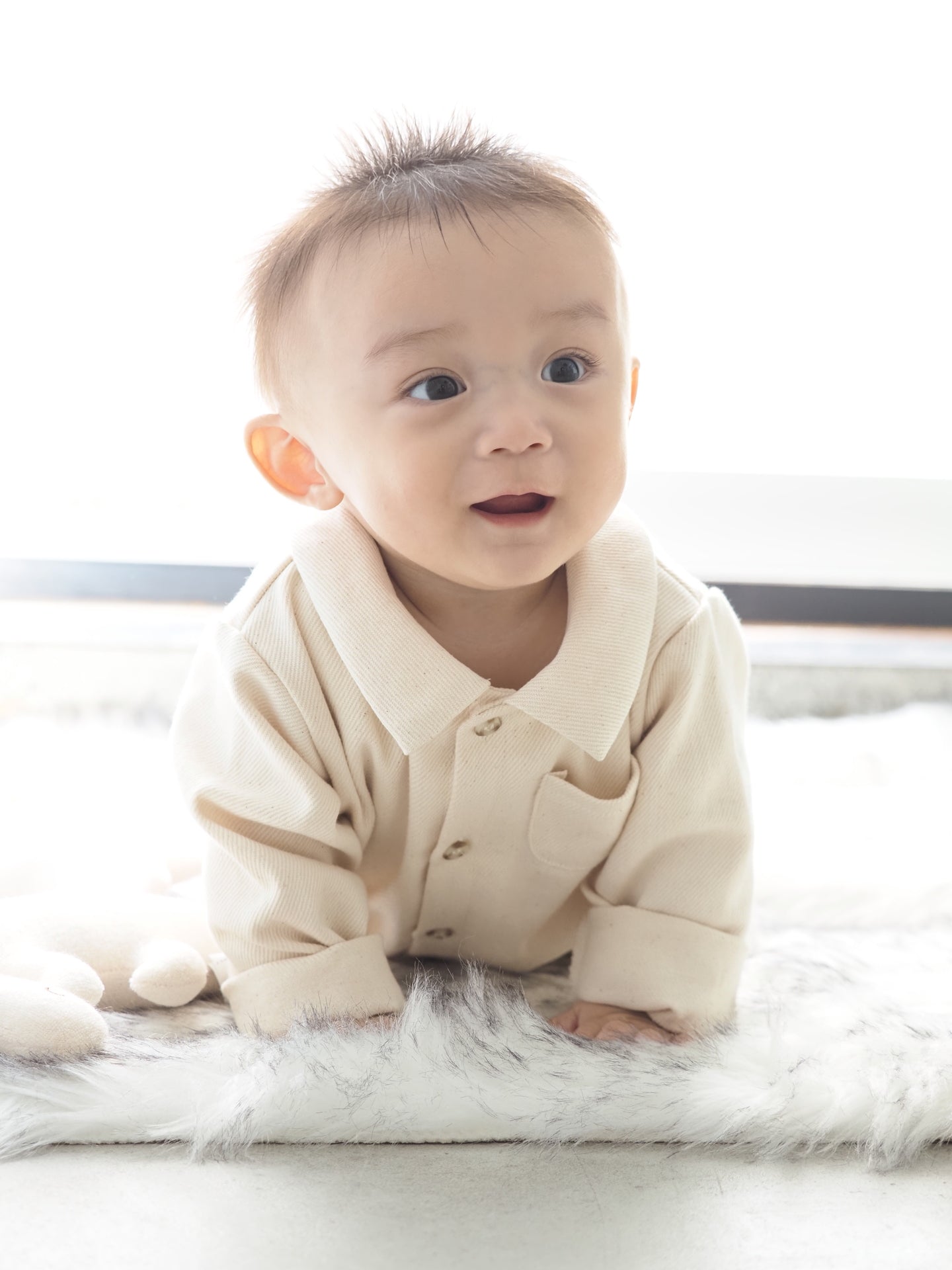 【KOHANA MADE04】organic denim shirt rompers/white -made in Japan-