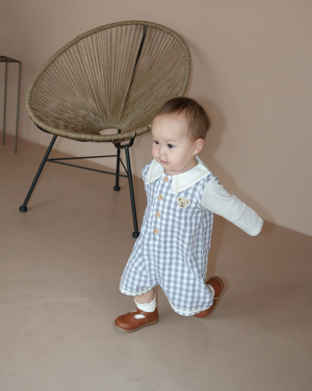 Gingham Sailor Collar Salopette【110207】 (gray)