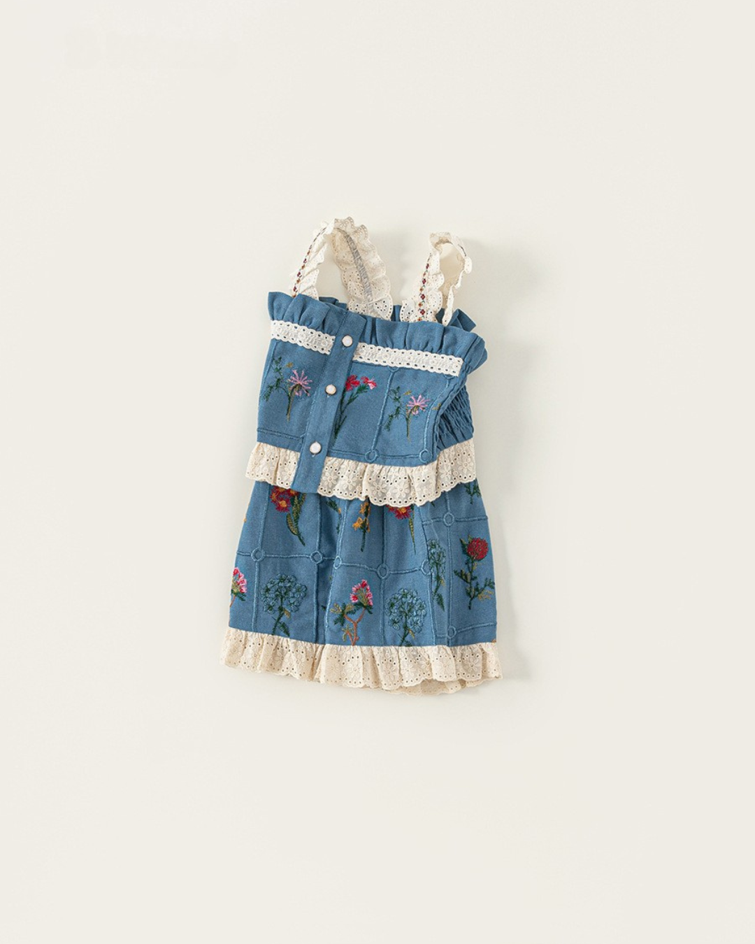 花柄刺繍レースセットアップ(シュシュ付き)【K260】