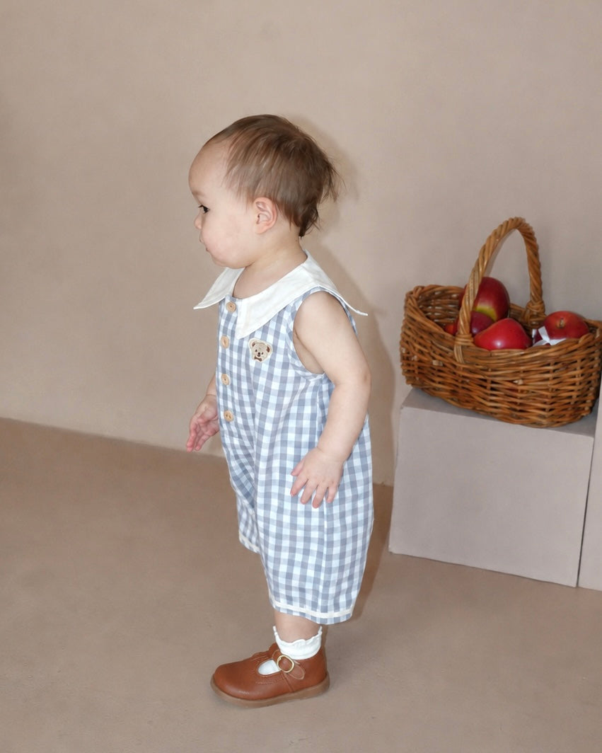 Gingham Sailor Collar Salopette【110207】 (gray)