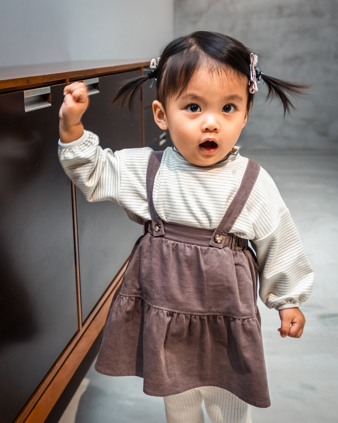 サスペンダー付きシャツコールスカート【110094】(Gray)