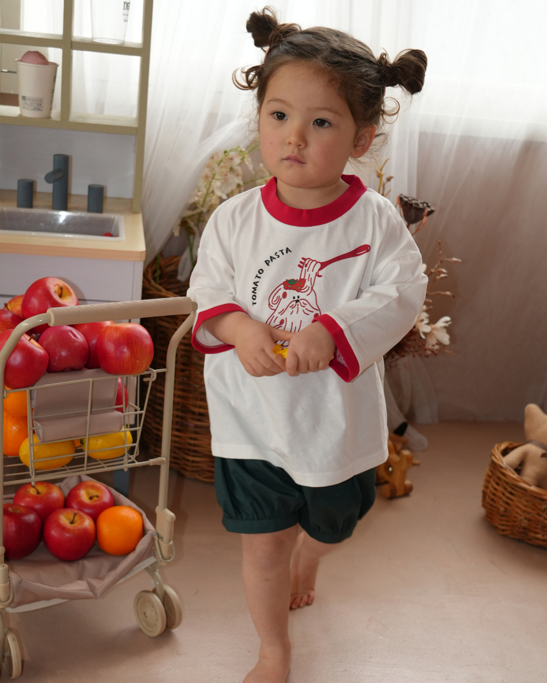 Tomato Pasta Dog Ringer Tee【110135】 (red)