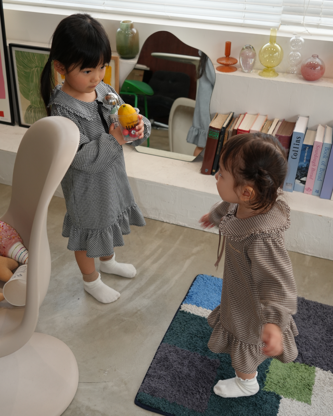 Check Pattern Frill Collar A-Line One piece【110218】 (black)