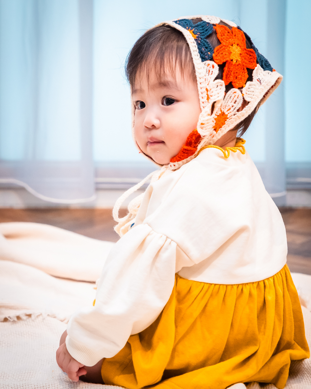 (予約商品)お花のスカート付きロンパース【110079】(Mustard)