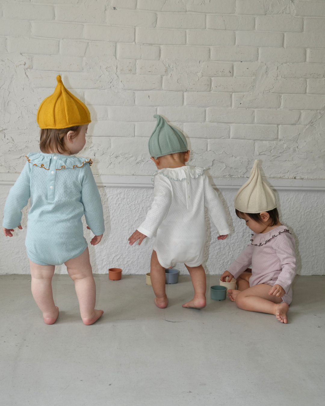 Frill Colour Eyelet Fraise Rompers【110053】(pink)