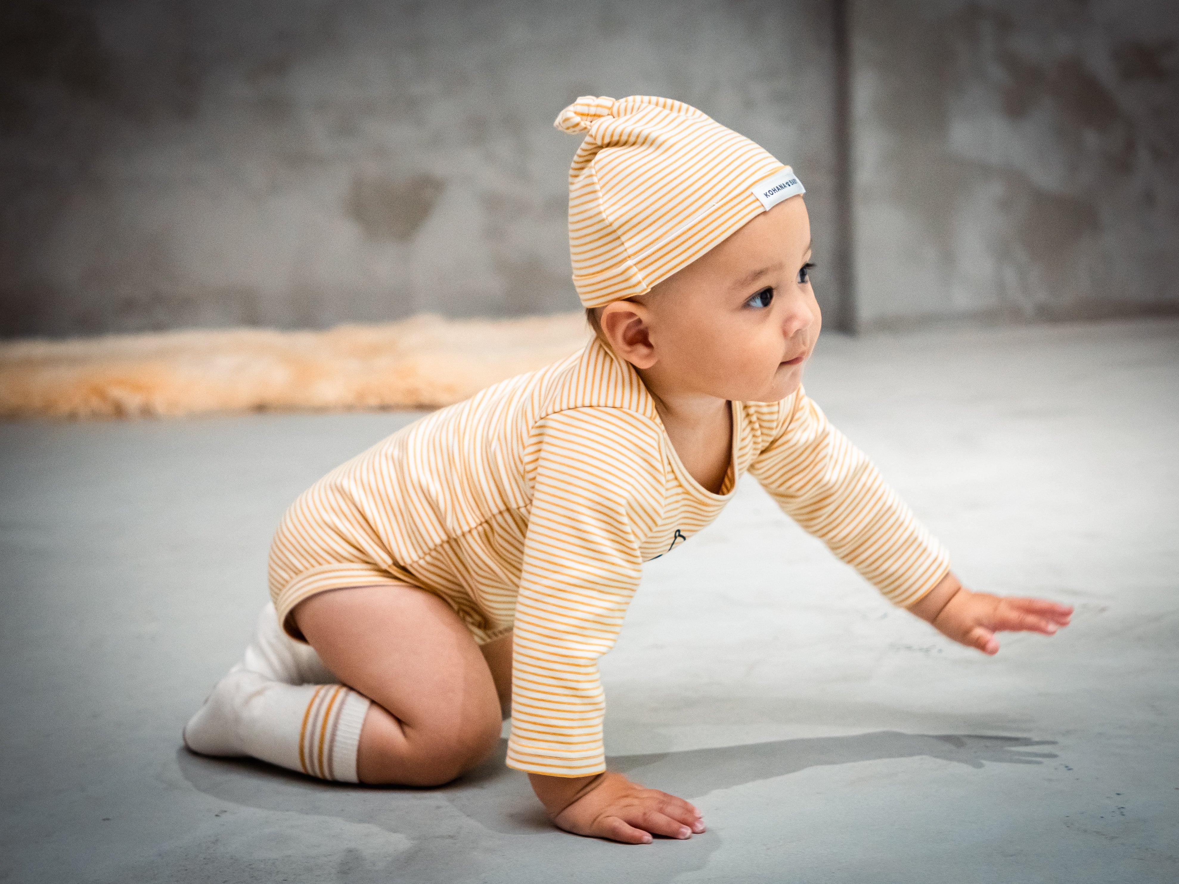 わんわんロンパース+ビーニーSET【110088】(Mustard)