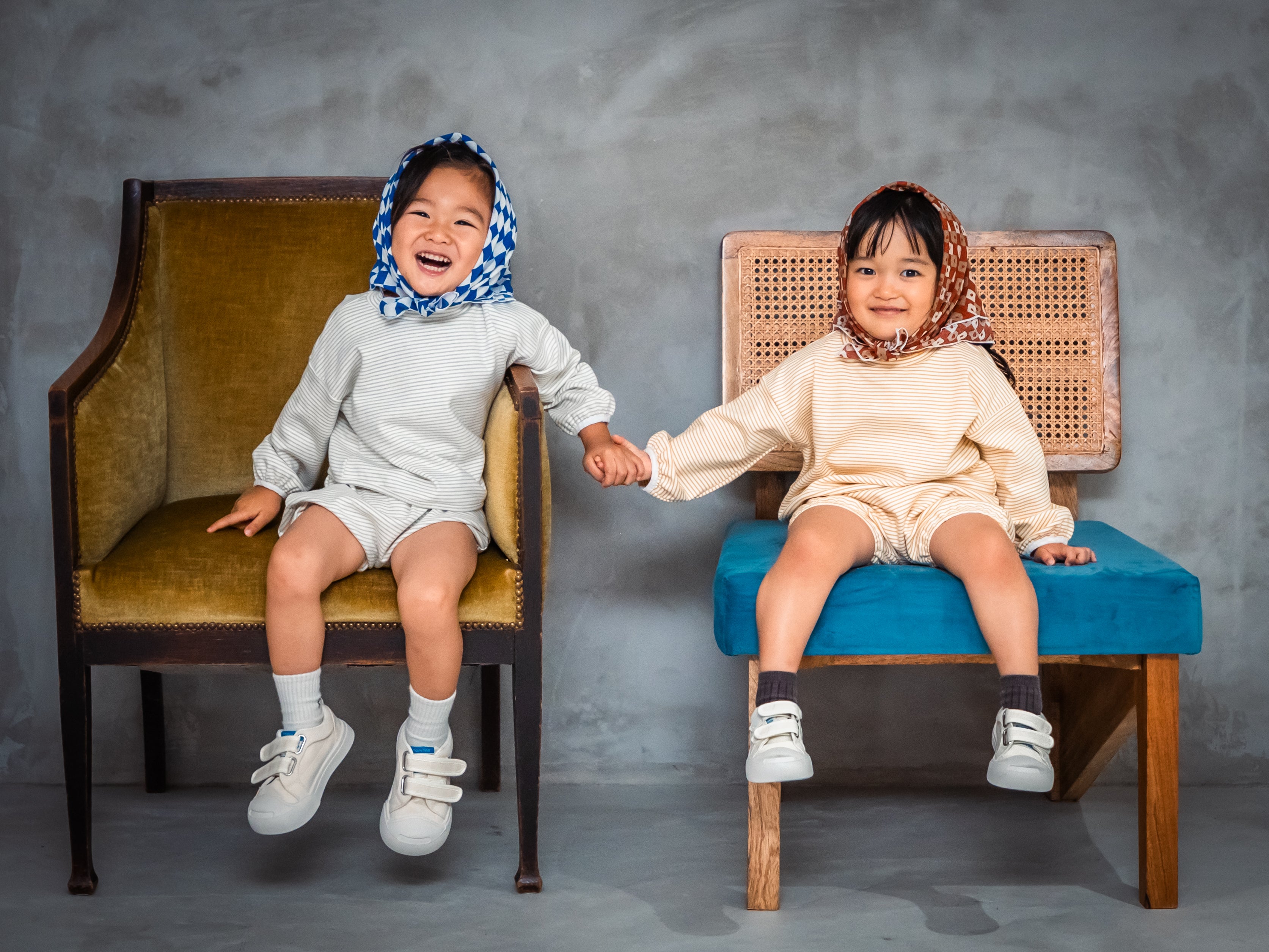 ストレッチボーダーモックネックTシャツ+パンツSET【110089】(Mustard)