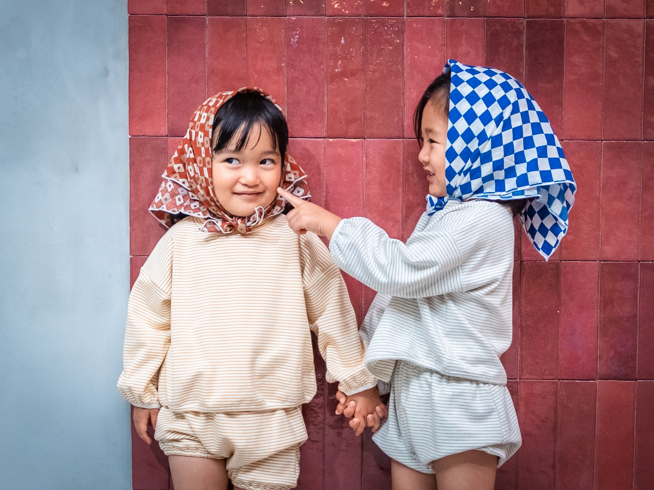 ストレッチボーダーモックネックTシャツ+パンツSET【110089】(Gray)