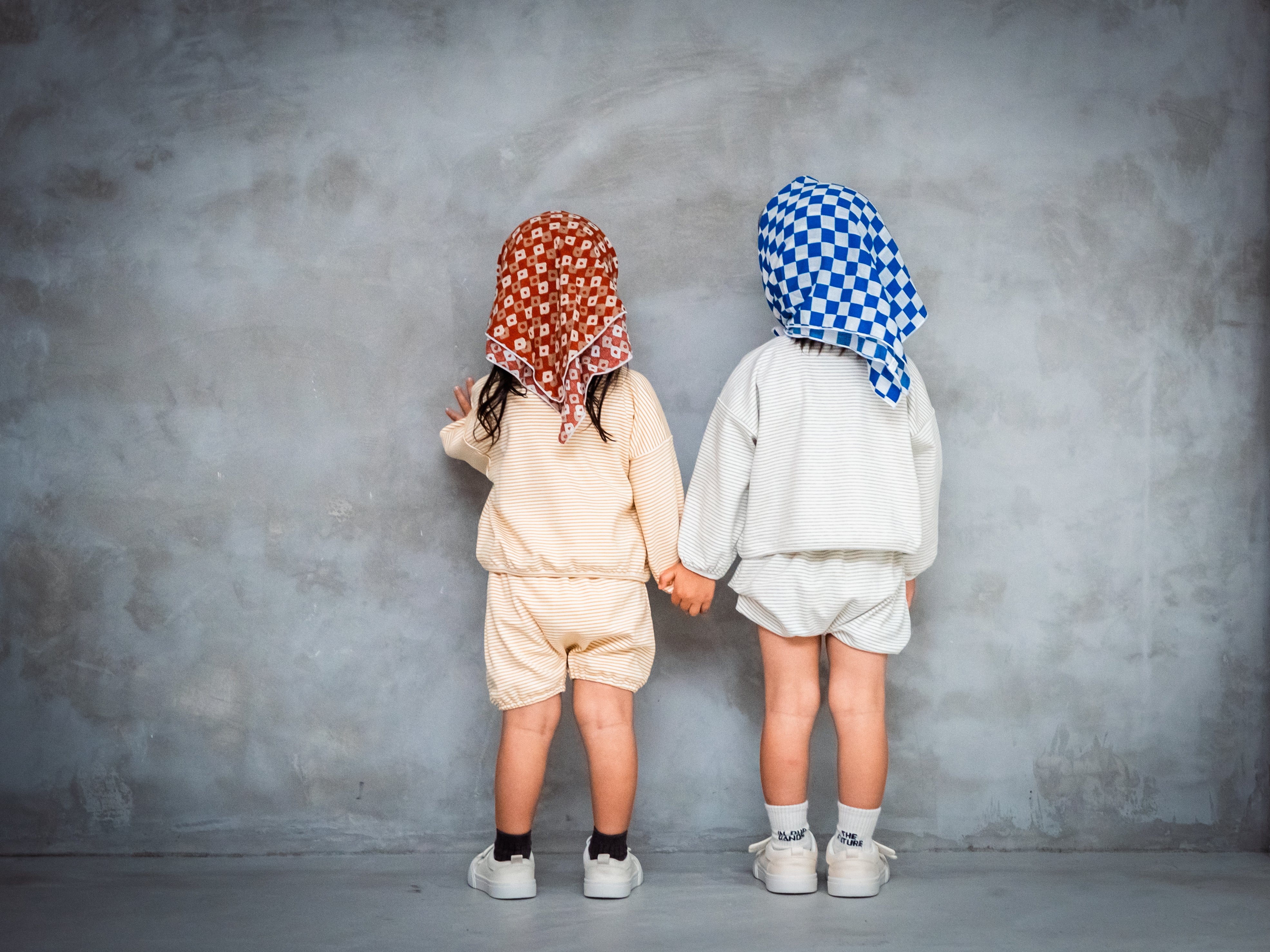 ストレッチボーダーモックネックTシャツ+パンツSET【110089】(Gray)