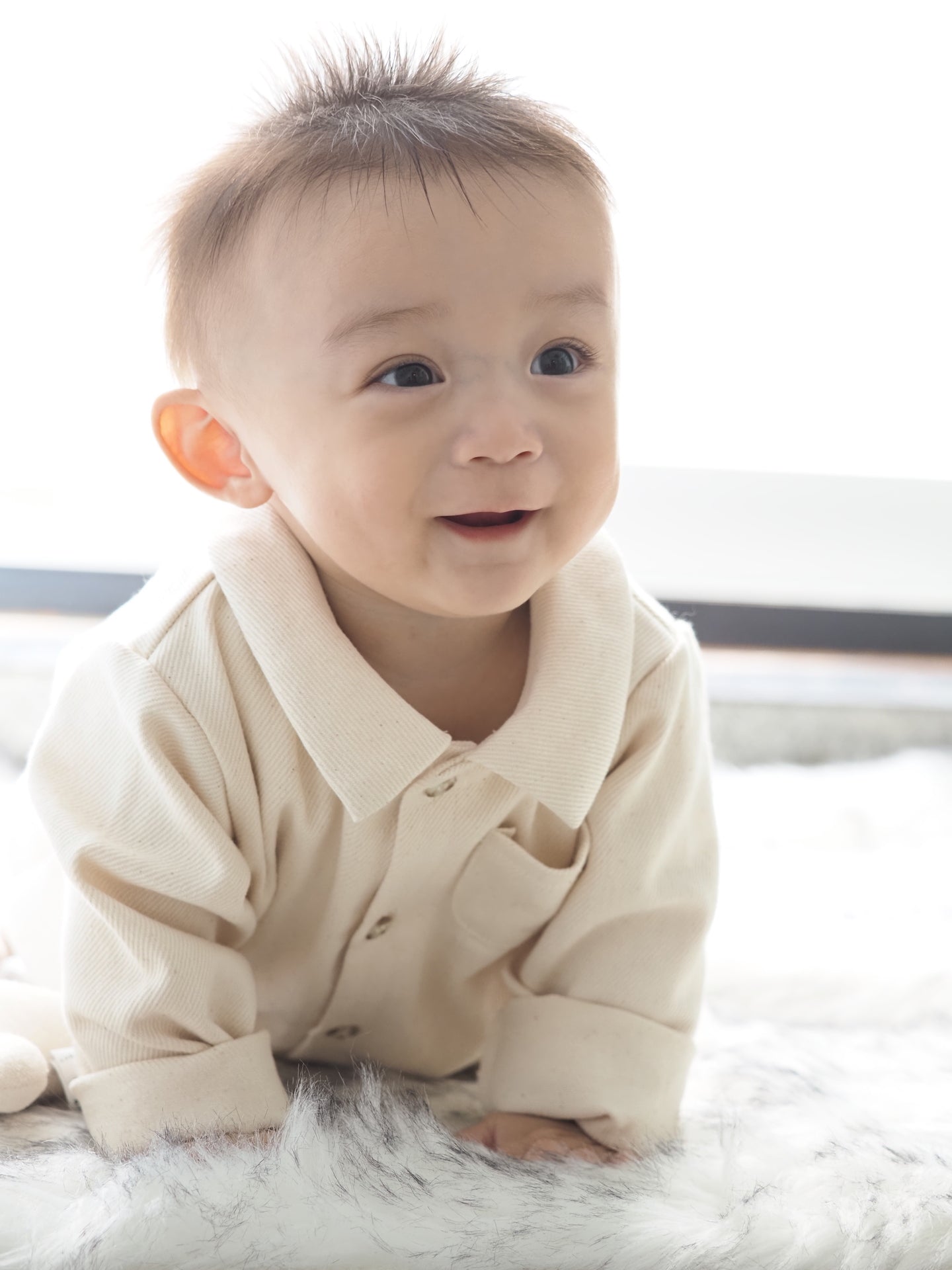 【KOHANA MADE04】organic denim shirt rompers/white -made in Japan-