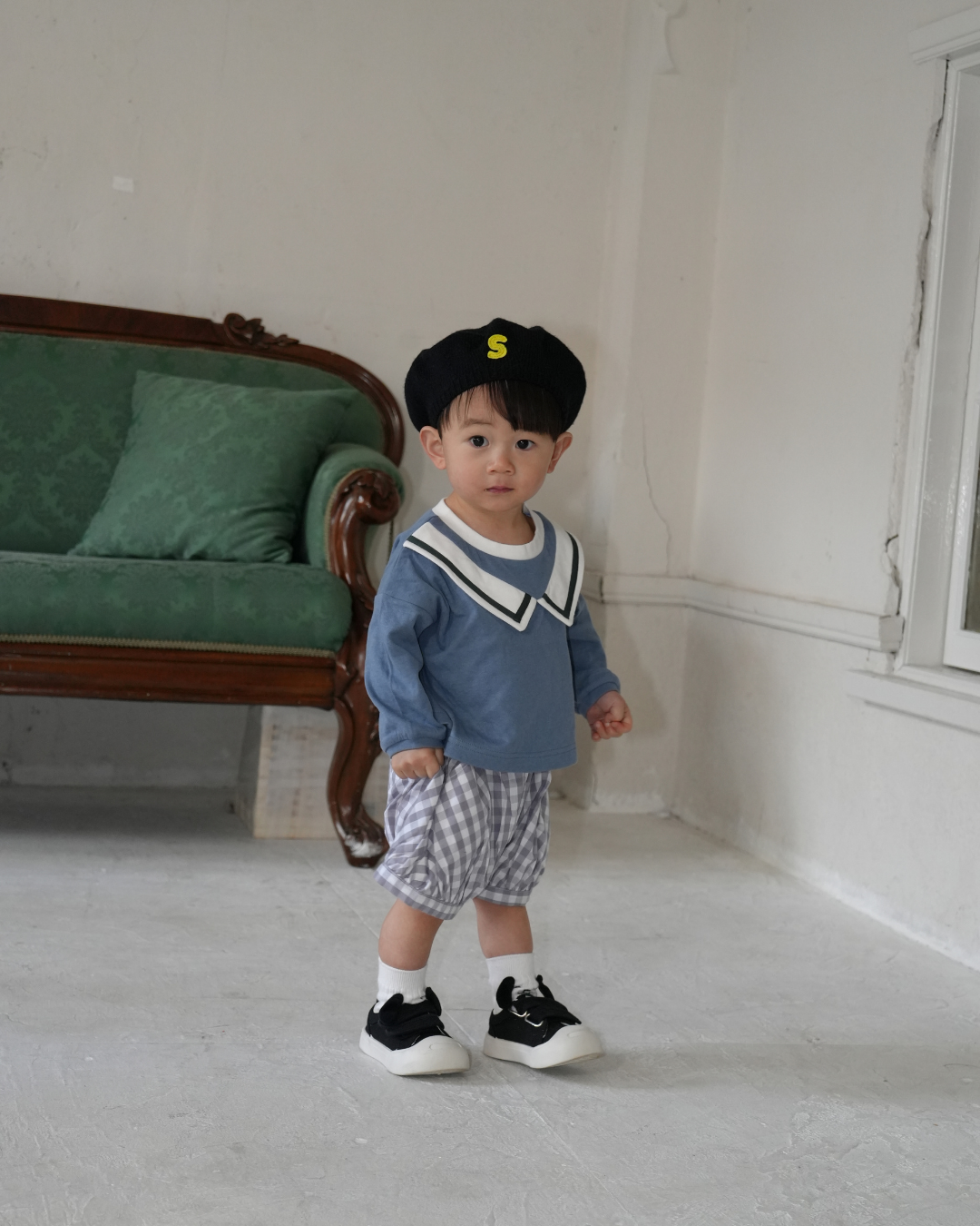 Sailor Collar Volume Sleeve Top【110124】(blue)