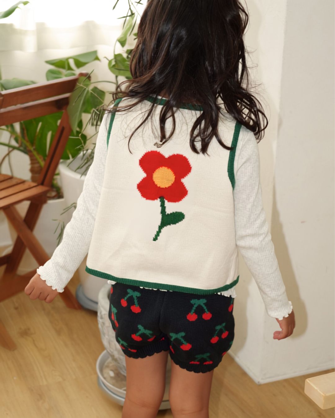 Flower Ribbon Knit Vest【110362】
