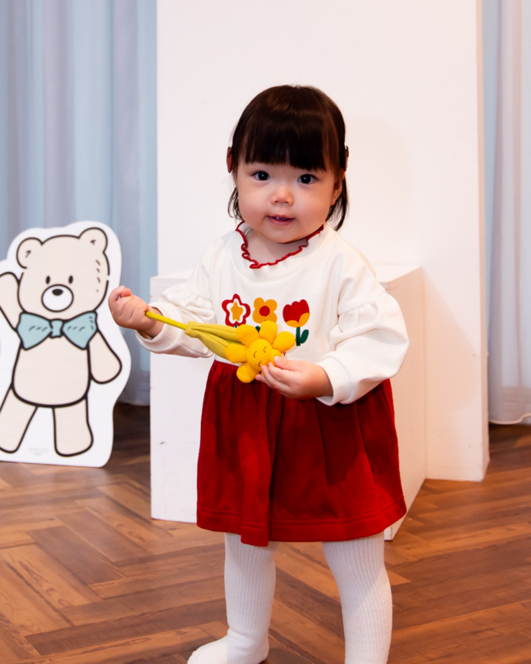 (予約商品)お花のスカート付きロンパース【110079】(Red)