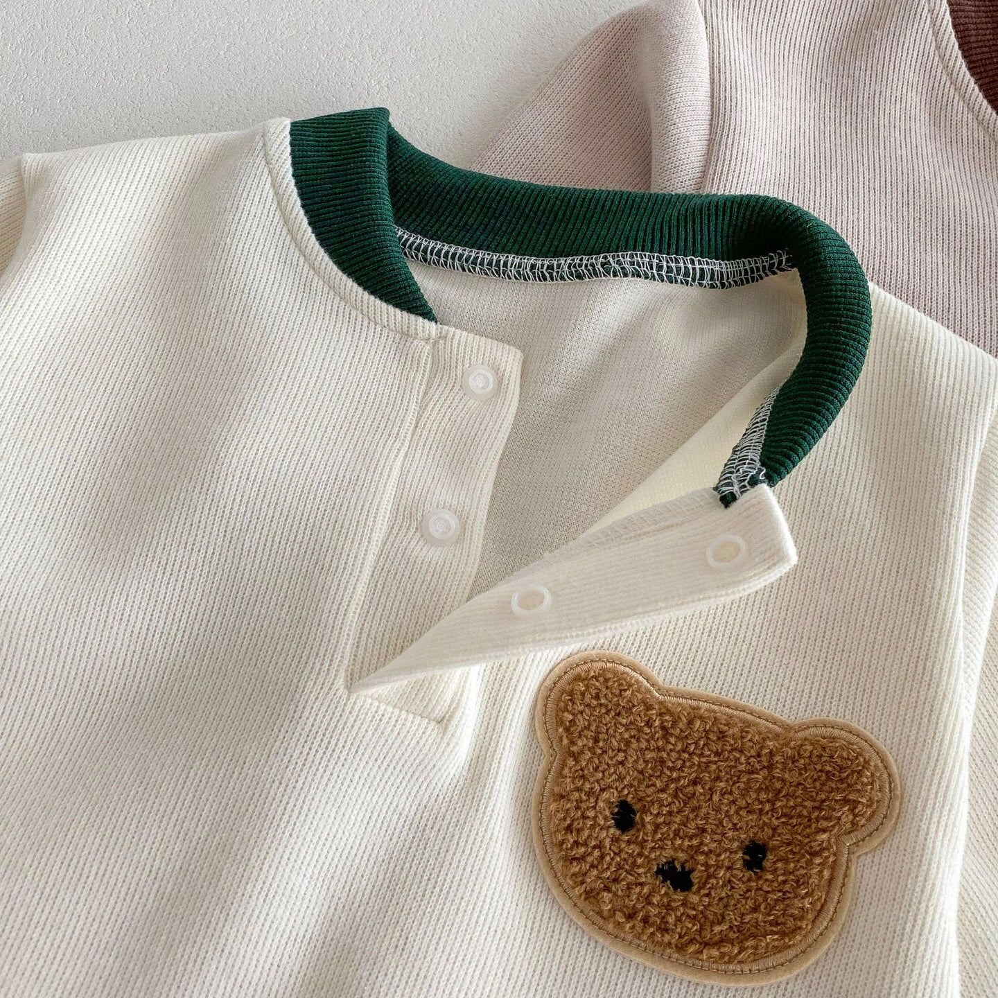 (予約商品)くまさんバイカラーロンパース【N3406】
