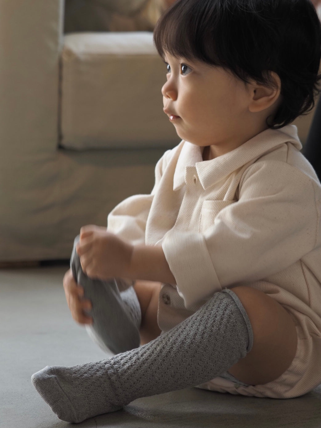 【KOHANA MADE04】organic denim shirt rompers/white -made in Japan-