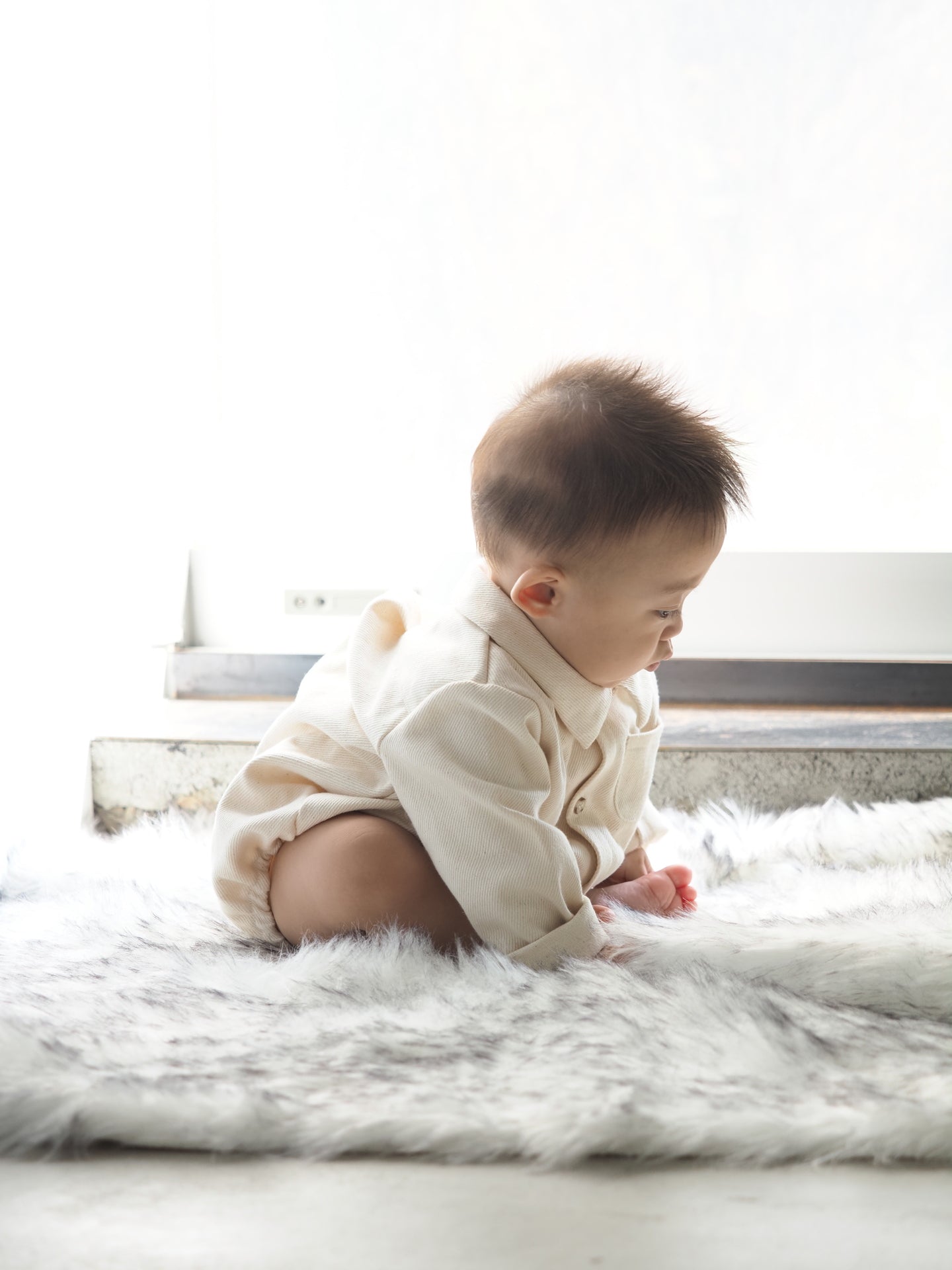 【KOHANA MADE04】organic denim shirt rompers/white -made in Japan-