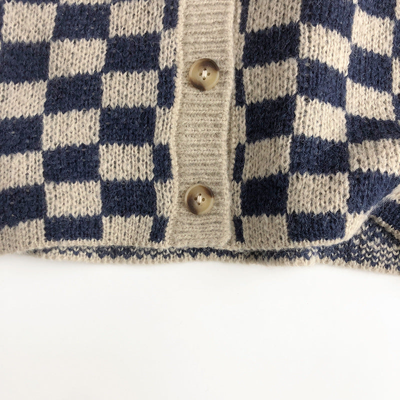 (予約商品)ブロックチェックニットカーディガン/パンツ【K215】