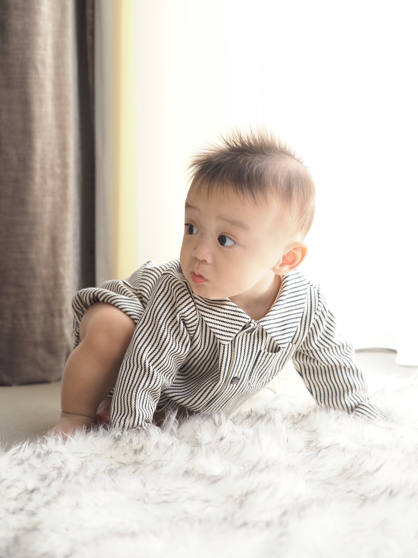 【KOHANA MADE05】organic denim shirt rompers/stripe -made in Japan-