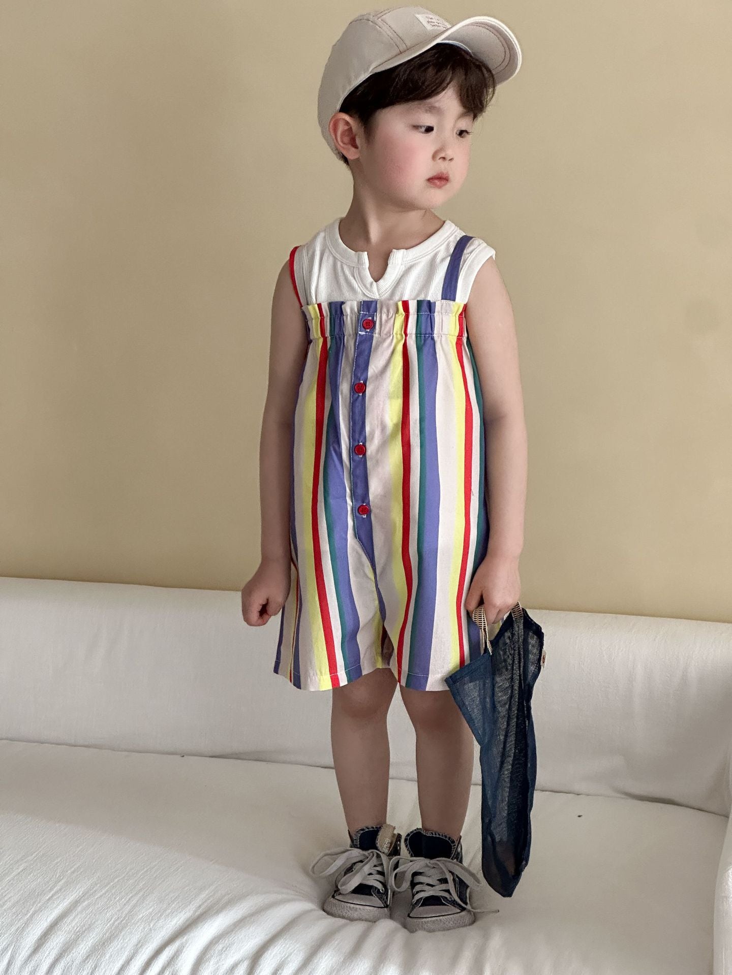 カラフルストライプサロペット/ワンピース【K252】