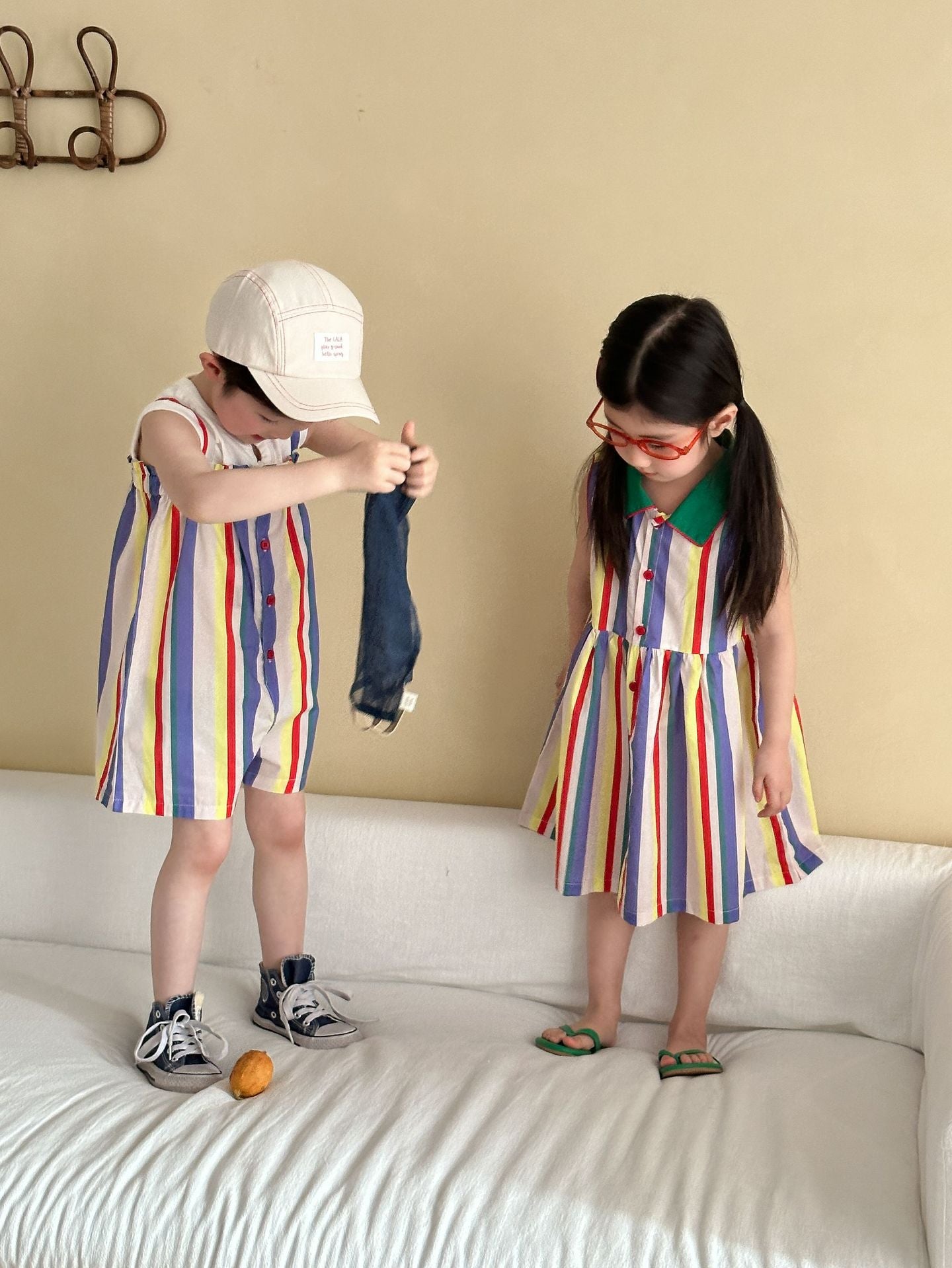 カラフルストライプサロペット/ワンピース【K252】