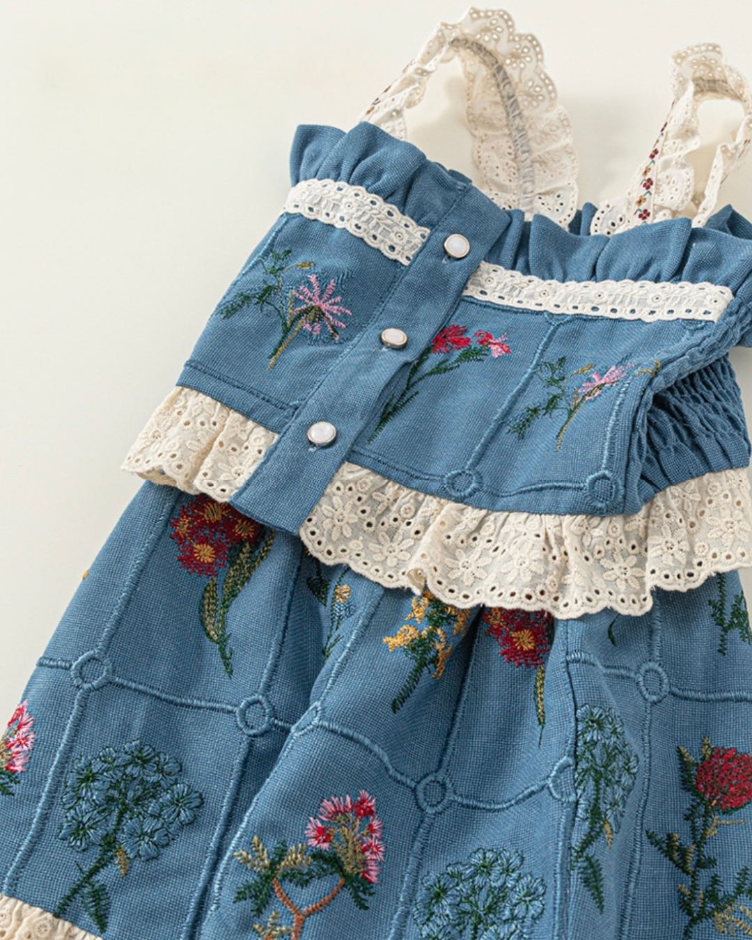 花柄刺繍レースセットアップ(シュシュ付き)【K260】