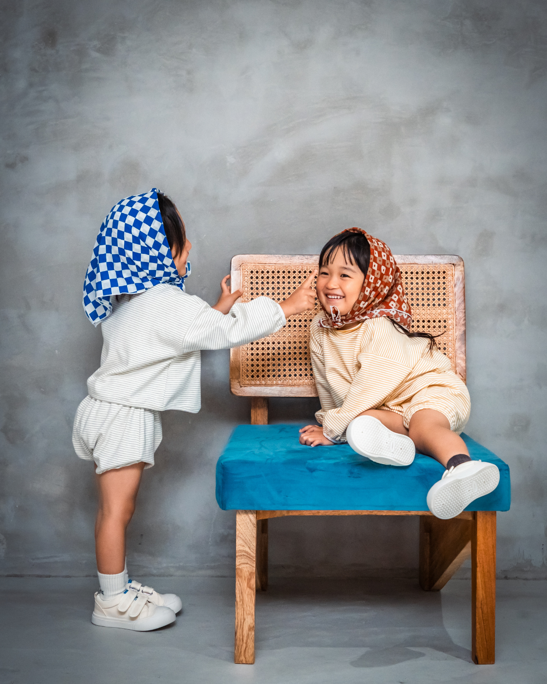 ストレッチボーダーモックネックTシャツ+パンツSET【110089】(Mustard)