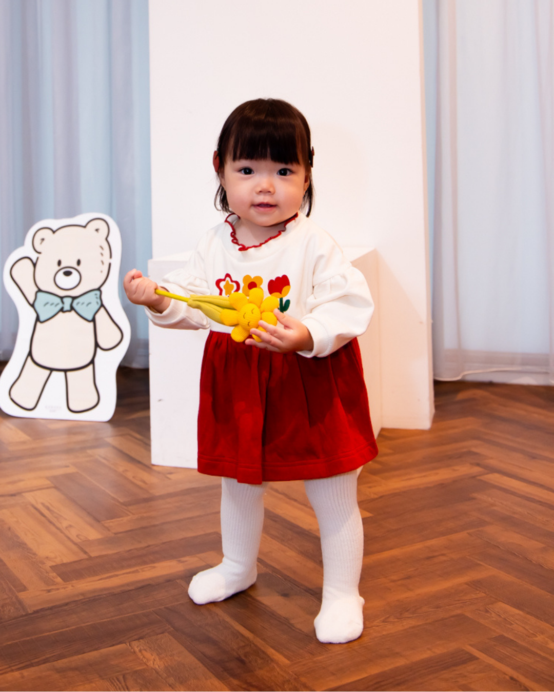 (予約商品)お花のスカート付きロンパース【110079】(Red)