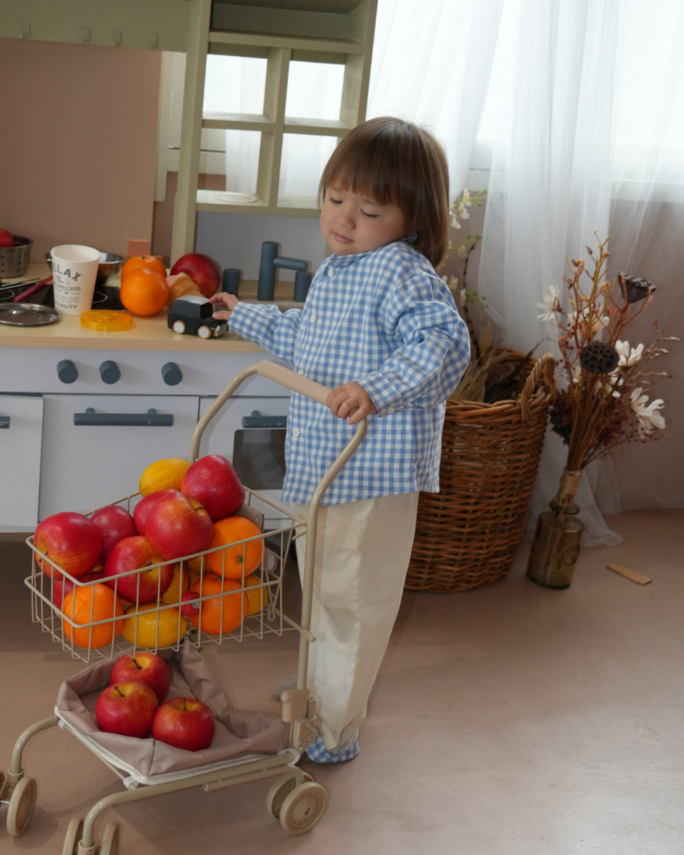Blue Check Shirt & White Pants Set【K287】