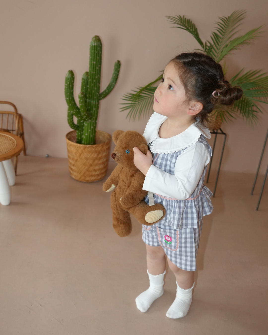 Gingham Ribbon Vest Set up【110206】 (gray)