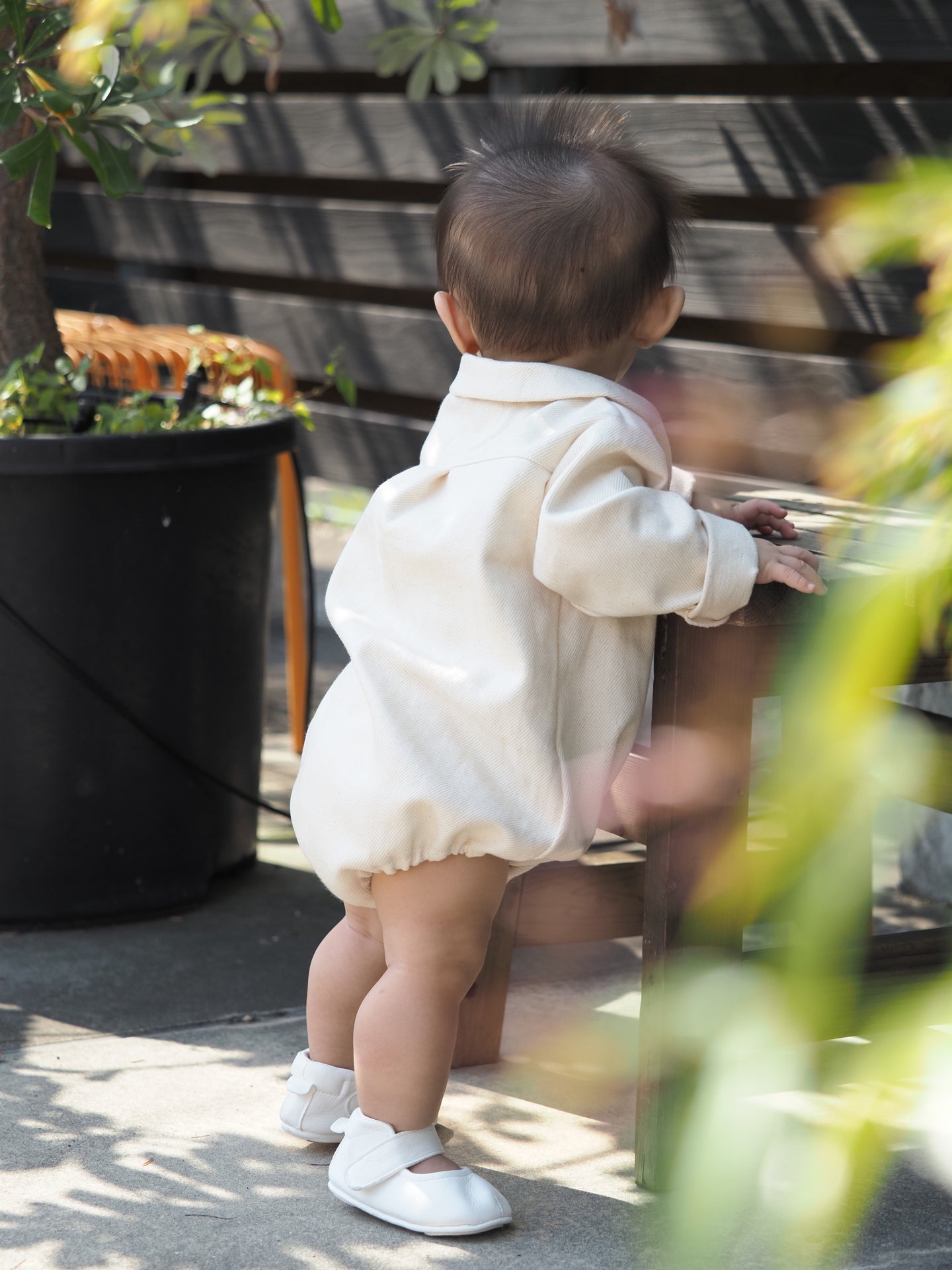 【KOHANA MADE04】organic denim shirt rompers/white -made in Japan-