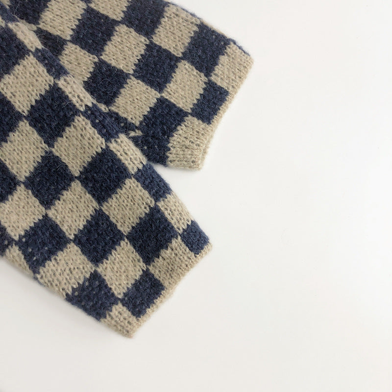 (予約商品)ブロックチェックニットカーディガン/パンツ【K215】