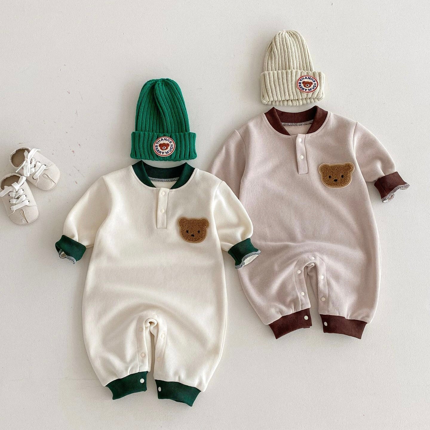 (予約商品)くまさんバイカラーロンパース【N3406】