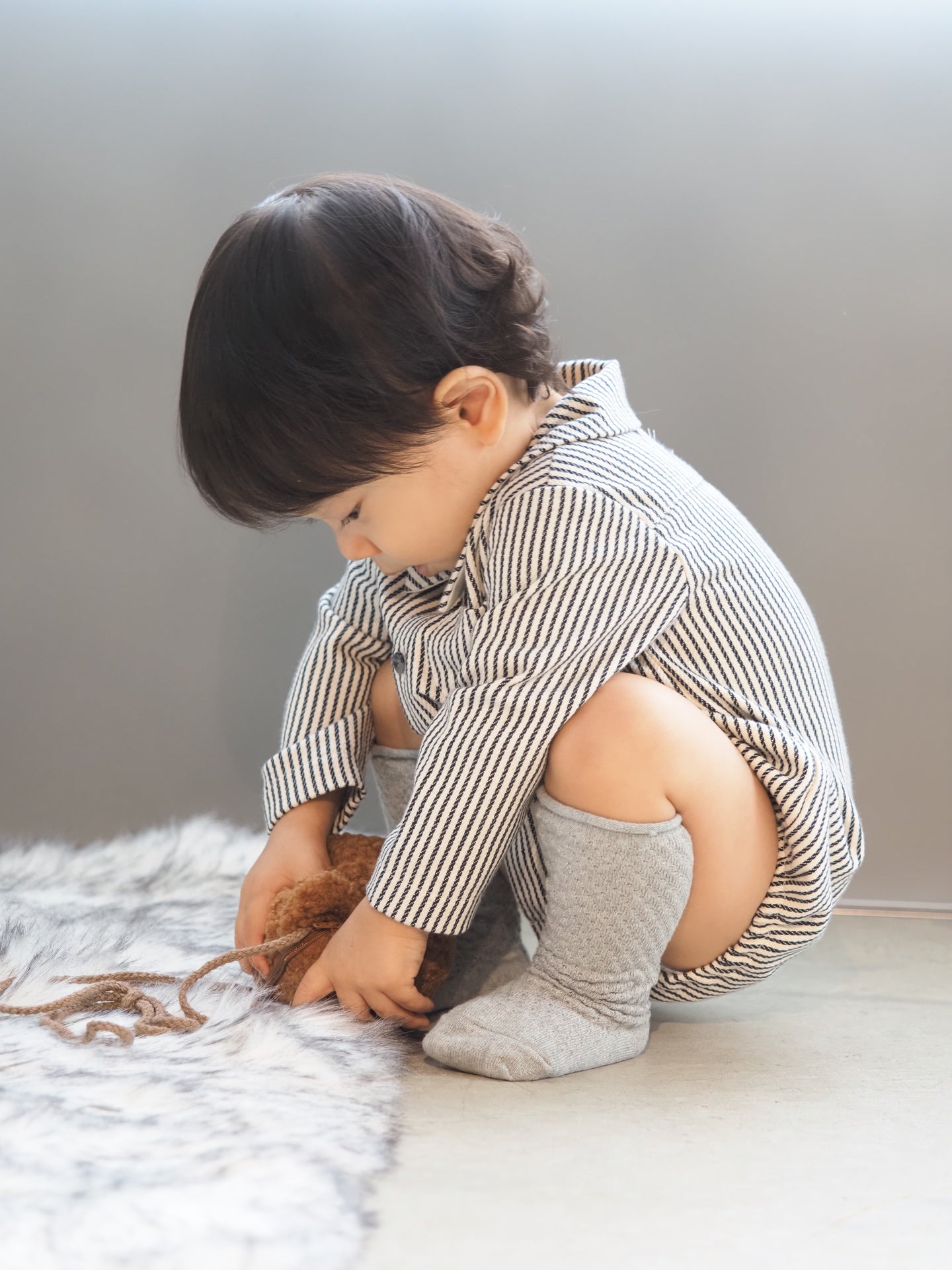 【KOHANA MADE05】organic denim shirt rompers/stripe -made in Japan-