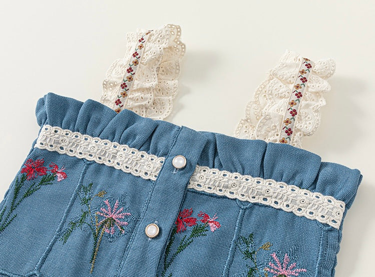 花柄刺繍レースセットアップ(シュシュ付き)【K260】