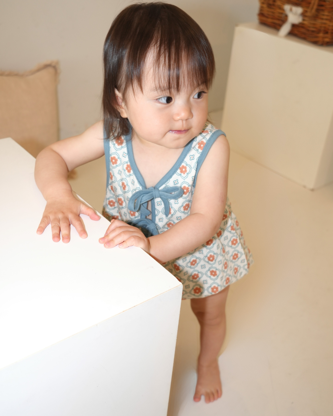 Vintage Tile Pattern Bloomer Salopette【110220】 (Blue)