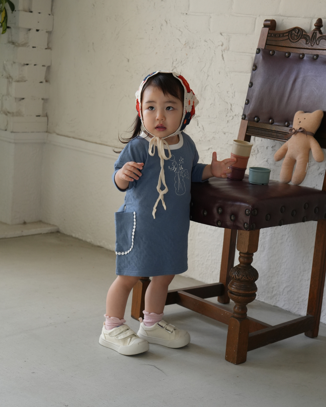 Botanical Embroidered T-Shirt One piece【110125】(blue)