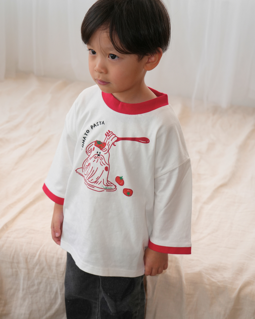 Tomato Pasta Dog Ringer Tee【110135】 (red)